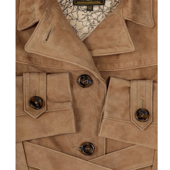 Tan Leather Jacket with Notched Lapel and Structured Silhouette - Picture 4 of 4